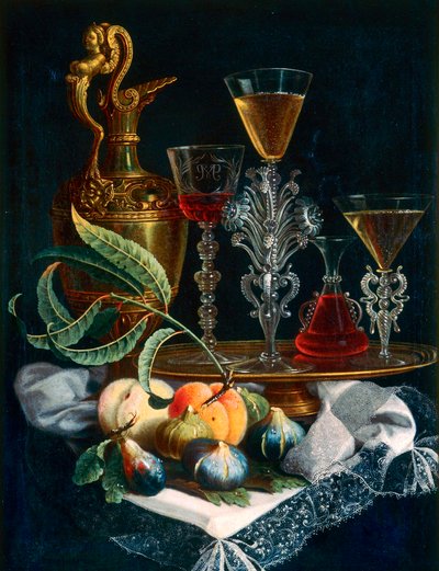 Fruit and crystal by Maximilian Pfeiler or Pfeiller